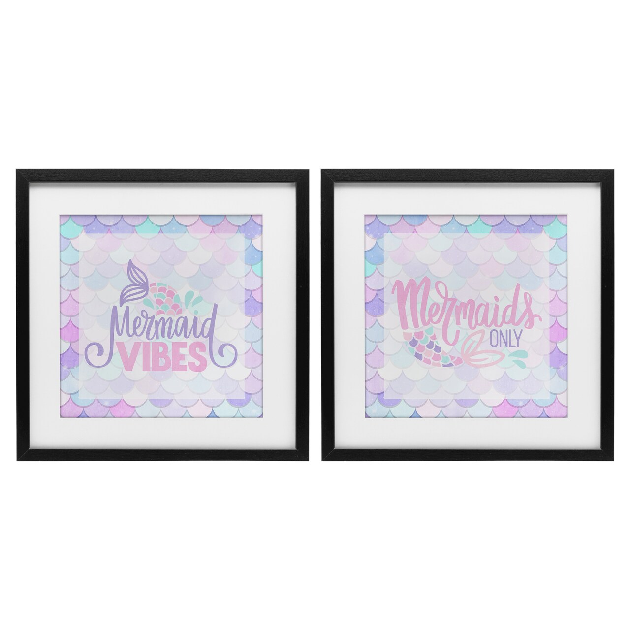 Stupell Industries Dreamy Mermaid Phrases with Scales 2pc Framed Print Under Glass Set, design by Kim Allen